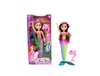 Papusa Sirena 33 cm, 2 tipuri, par blond/saten