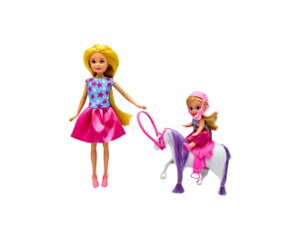 Set papusa 24 cm cu papusica 9 cm si figurina ponei