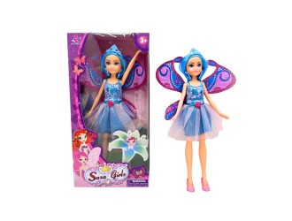 Papusa Zana cu aripi 26 cm, 3 tipuri roz/mov/albastra