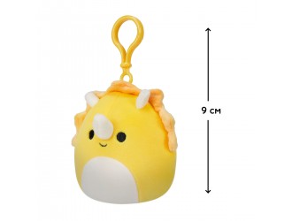 Jucarie de plus 9cm cu breloc, Triceratops galben, Squishmallows