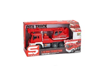 Jucarie Camion Macara, rosu, cu buton presiune, frictiune, sunete si lumini 1:16, JSTOYS, ZJA278622