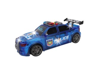 Jucarie Masina de politie albastra, cu frictiune, portbagaj care se deschide, sunete si lumini 1:16, JSTOYS, ZJA347490