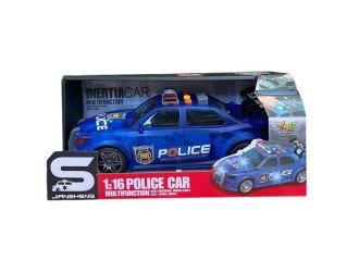 Jucarie Masina de politie albastra, cu frictiune, portbagaj care se deschide, sunete si lumini 1:16, JSTOYS, ZJA347490