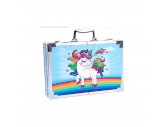 Set cu 145 accesorii pentru desen, in valiza de alumin. roz/albastru, ZJA357395
