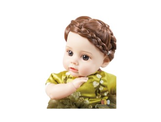 Papusa cu corp moale si 6 sunete 35 cm bruneta cu rochie verde, ZJA329538