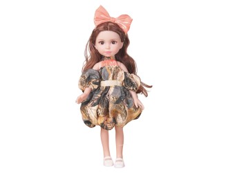 Papusa bruneta 35 cm cu fundita roz si rochie, ZJA353019