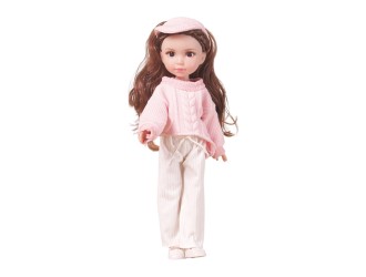 Papusa bruneta 35 cm cu pulover roz si pantaloni, ZJA353022