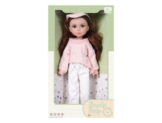 Papusa bruneta 35 cm cu pulover roz si pantaloni, ZJA353022