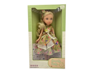 Papusa blonda 35 cm, rochie cu flori, ZJA353025