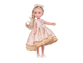 Papusa blonda 35 cm cu rochie aurie, ZJA353026