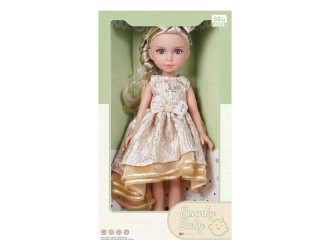 Papusa blonda 35 cm cu rochie aurie, ZJA353026