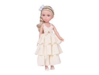 Papusa blonda 35 cm cu rochie crem 3 volane, ZJA353027