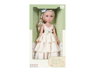 Papusa blonda 35 cm cu rochie crem 3 volane, ZJA353027