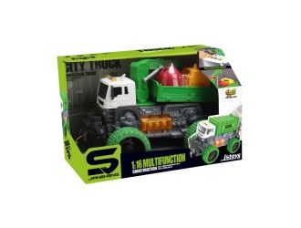 Jucarie Camion Sortator de gunoi cu frictiune si buton presiune, sunete si lumini, 1:16, jstoys, ZJA304211