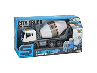 Camion Betoniera alb-gri cu frictiune, sunete si lumini, 1:16, jstoys, ZJA278613
