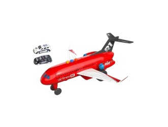  Avion cu frictiune rosu si 2 masinute, sunete si lumini, 1:16, jstoys, ZJA347494