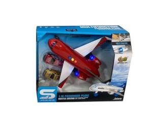  Avion cu frictiune rosu si 2 masinute, sunete si lumini, 1:16, jstoys, ZJA347494