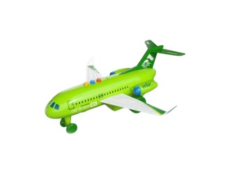 Avion cu frictiune verde si 2 masinute, sunete si lumini, 1:16, jstoys, ZJA347493