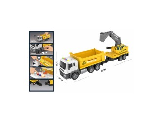 Camion basculanta cu inertie, remorca excavator, sunete si lumini, 1:16, jstoys, ZJA327088