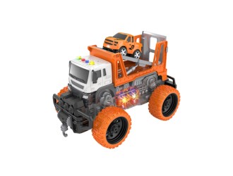 Evacuator cu inertie portocaliu cu roti mari, sunete si lumini, 1:16, jstoys, ZJA327113