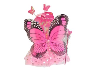 Set Aripi de Fluture albastru-negru/roz-negru cu fustita, cerc si bagheta, ZJA359652