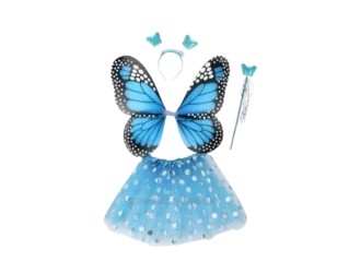 Set Aripi de Fluture albastru-negru/roz-negru cu fustita, cerc si bagheta, ZJA359652