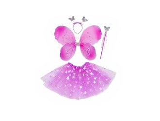 Set Aripi de Fluture violet/roz/albastru cu fustita, cerc si bagheta, ZJA359655