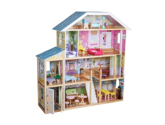 Casuta-conac pentru papusi, din lemn, cu 3 etaje si masarda, scara si 28 accesorii mobilier, ZJA359664