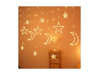 Ghirlanda luminoasa de Craciun Stelute-Luna, perdea de tip ploaie, 3m, alb cald, ZJA360460