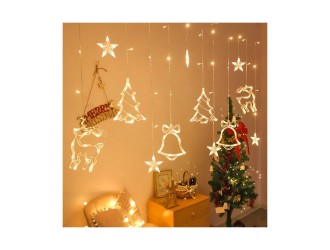 Ghirlanda luminoasa de Craciun Braduti-Clopotei-Reni, perdea de tip ploaie, 3m, alb cald, ZJA360461