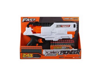 Pistol de jucarie electric cu gloante din spuma, 24 proiectile, cilindru rotativ, Fast Pioneer