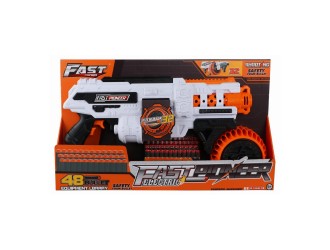 Blaster de jucarie electric cu gloante din spuma, 48 proiectile, cilindru rotativ, Fast Pioneer