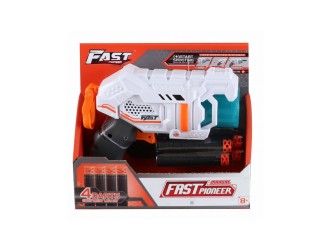 Blaster de jucarie manual cu gloante din spuma, 4 proiectile, cilindru rotativ, Fast Pioneer