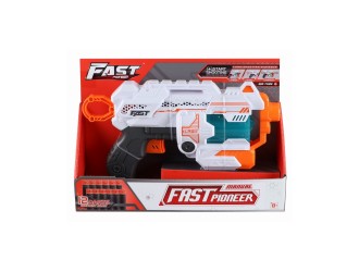 Blaster de jucarie manual cu gloante din spuma, 12 proiectile, cilindru rotativ, Fast Pioneer