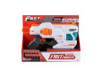 Blaster de jucarie manual cu gloante din spuma, 12 proiectile, cilindru rotativ, Fast Pioneer