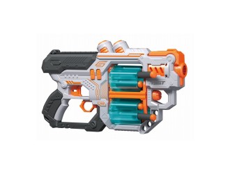 Blaster de jucarie manual cu gloante din spuma, 18 proiectile, 2 cilindre rotative, Fast Pioneer
