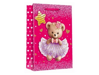 Punga pentru cadou cu sclipici Ursulet 30x12x41,5 cm 4 tipuri, ZJA361883