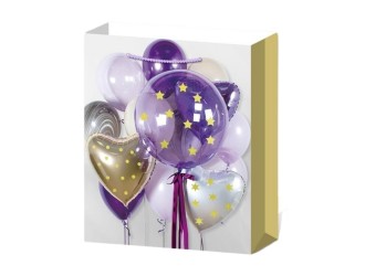 Punga pentru cadou Baloane Happy Birthday cu sclipici auriu 30x12x41,5 cm 4 tipuri, ZJA361890