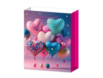 Punga pentru cadou Baloane Inimi 3D multicolore 30x12x41,5 cm 4 tipuri, ZJA361895