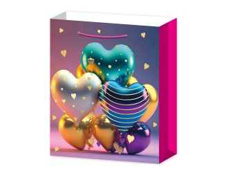 Punga pentru cadou Baloane Inimi 3D multicolore 30x12x41,5 cm 4 tipuri, ZJA361895