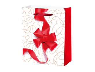 Punga pentru cadou Alb cu Fundita colorata 43x15x55 cm 4 culori, ZJA361876