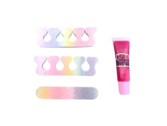 Set cu 3 lacuri de unghii, pila, paleta farduri, sclipici buze, burete unghii Magical Unicorn, ZJA293671