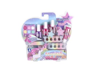 Set cu 3 lacuri de unghii, pila, paleta farduri, sclipici buze, burete unghii Magical Unicorn, ZJA293677