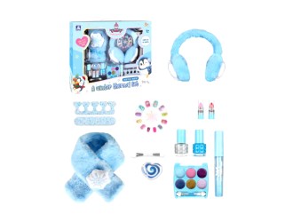 Set cu produse de machiaj, fular si casti albastre, ZJA359836