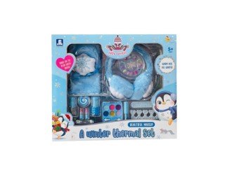 Set cu produse de machiaj, fular si casti albastre, ZJA359836