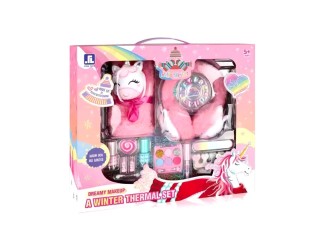 Set cu produse de machiaj, fular si casti roz, ZJA359838