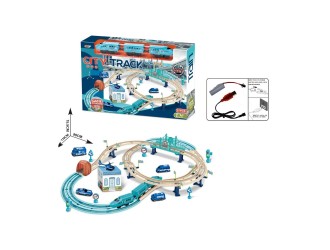 Set de joaca Cale ferata albastra cu tren electric, elemente fosforescente, accesorii si acumulator, ZJA361467