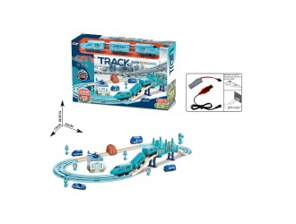 Set de joaca Cale ferata albastra cu tren electric, elemente fosforescente, accesorii si acumulator, ZJA361468