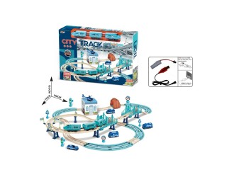 Set de joaca Cale ferata albastra cu tren electric, elemente fosforescente, accesorii si acumulator, ZJA361469