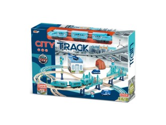 Set de joaca Cale ferata albastra cu tren electric, elemente fosforescente, accesorii si acumulator, ZJA361469
